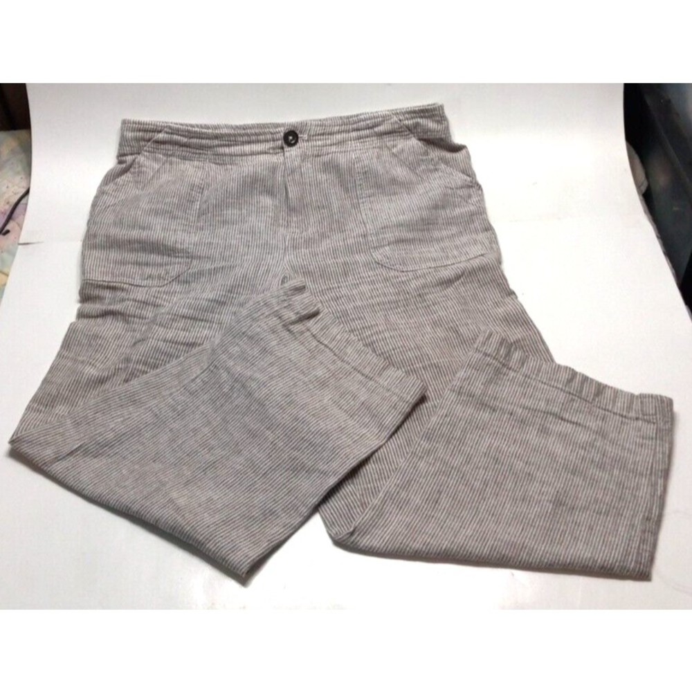 C&B Ladies Size 6 Striped Capris Front Back Pockets Linen Cotton Blend